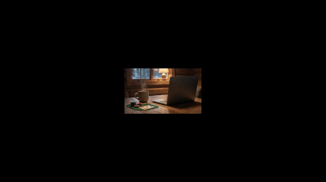 Stuga-interiör med casinofigurer och kaffekopp, svensk mysig stämning
