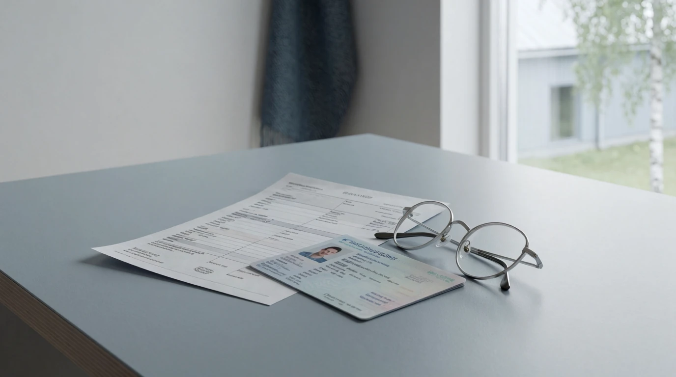 Bankdokument med läsglasögon på ljust skrivbord för verifiering