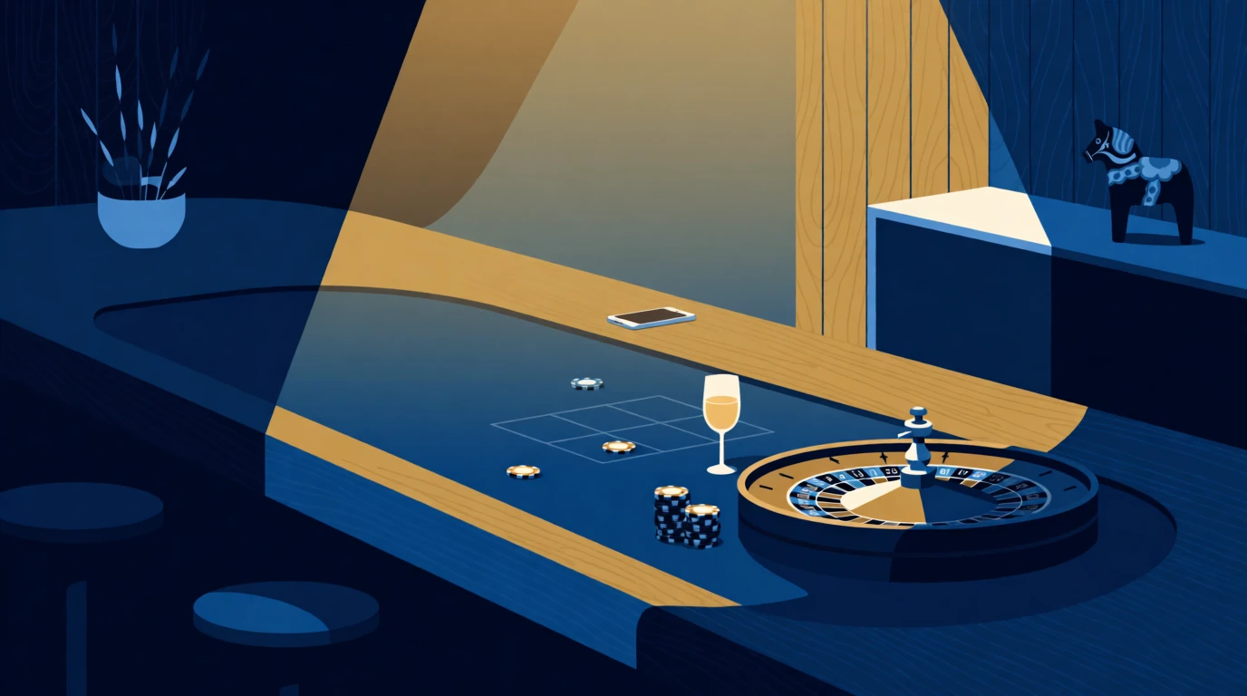 Svensk casinobild med roulette,marker och avåttpvänd telefon
